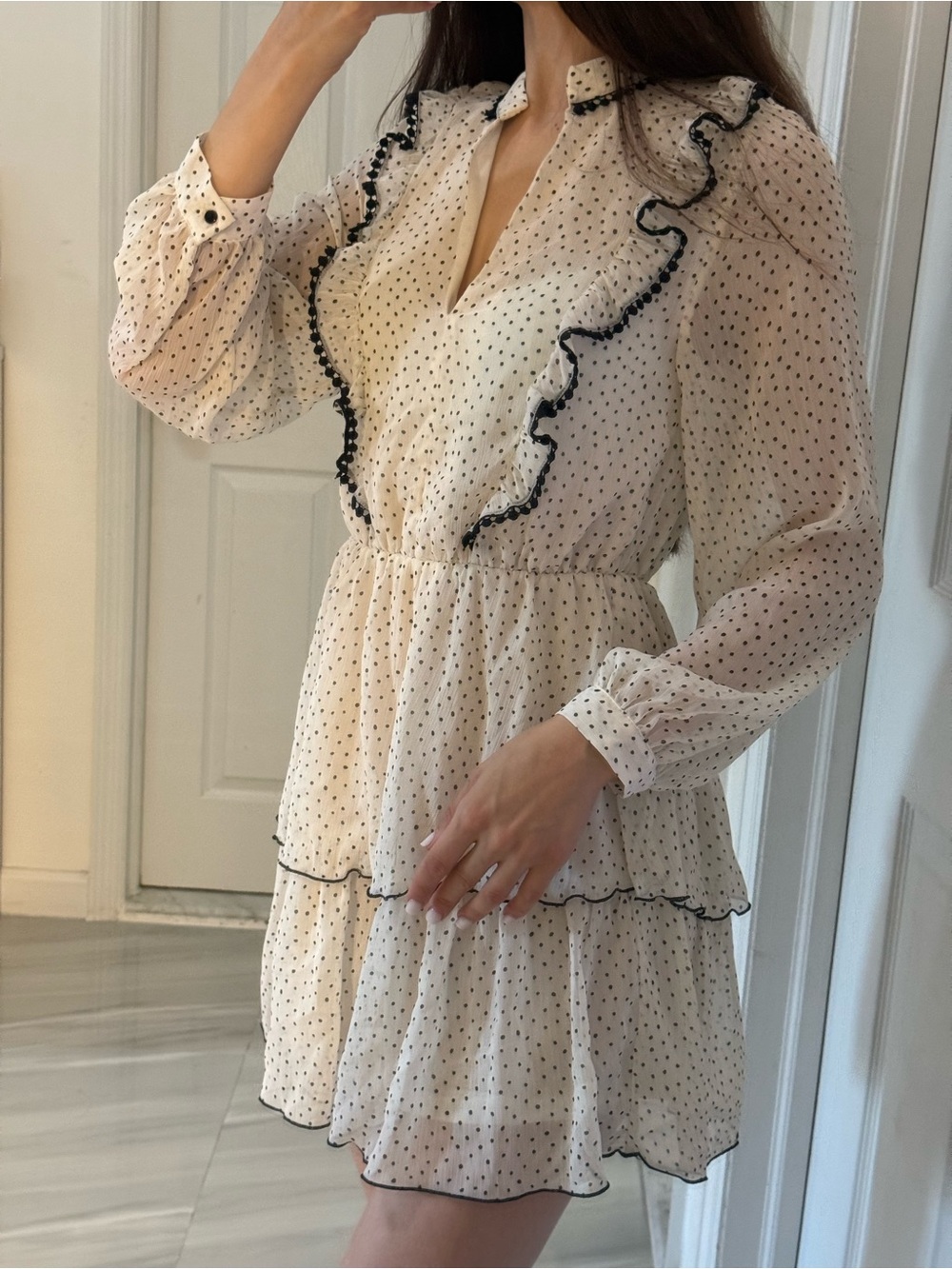 Zara Cream Mini Dress with Black Polka Dots